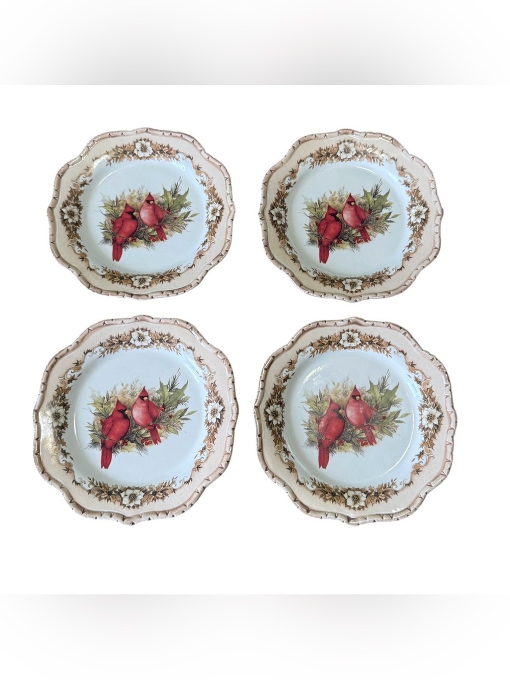 Cracker Barrel Cardinal Red and Cream Decorative Salad Plates - Set of 4